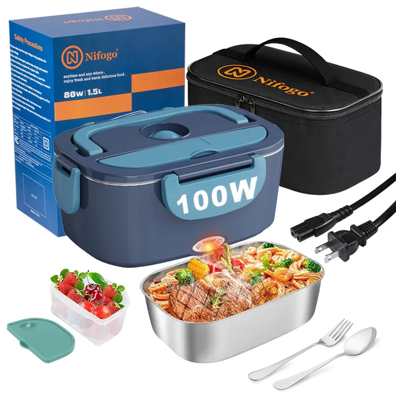 Food Storage Box Stainless Steel - 100W Electric Heating Lunch Box 1.5L,
