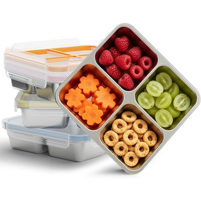 Food Storage Box Stainless Steel - GIGI 4Pack Stainless Steel Snack Containers,4