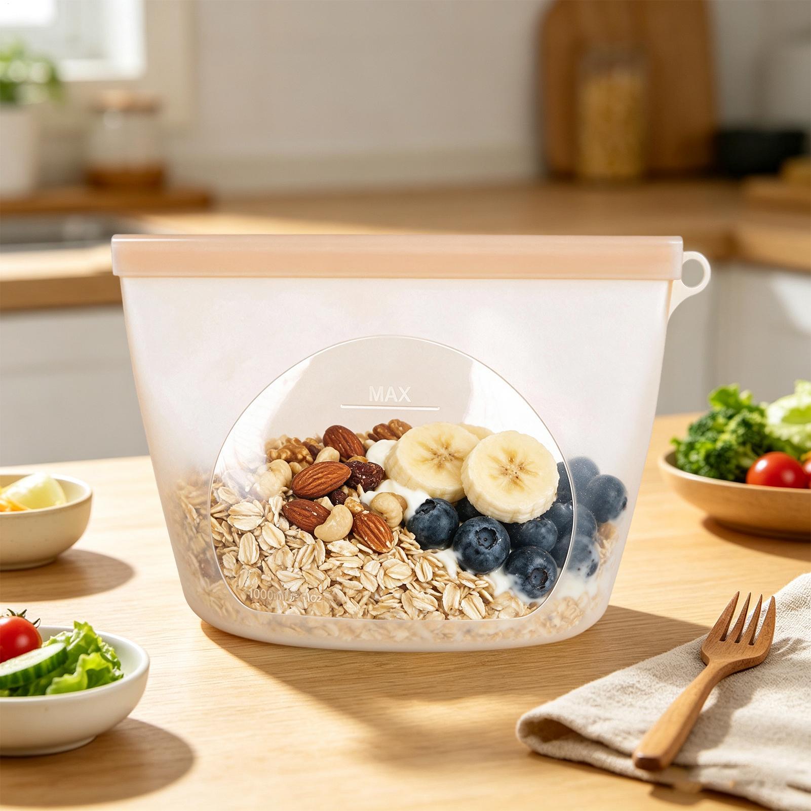 Food Storage Ziploc - Reusable Food Storage Bags 1000ml Leakproof