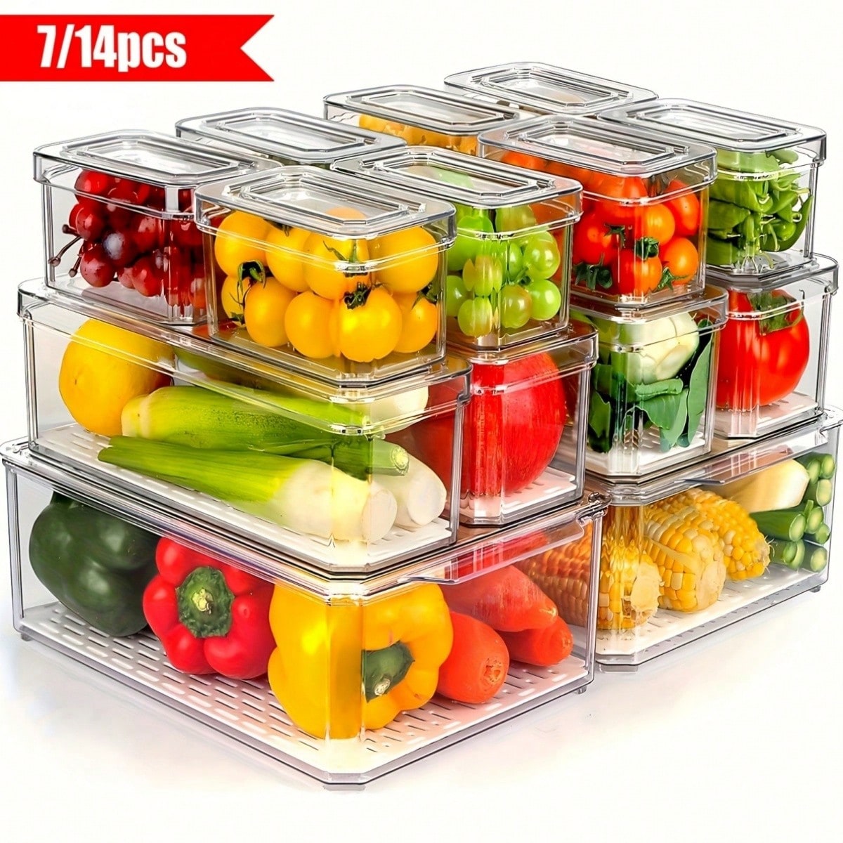 7/14 Pack Stackable Fridge Org - огляд і ціна Food Storage Vegetables