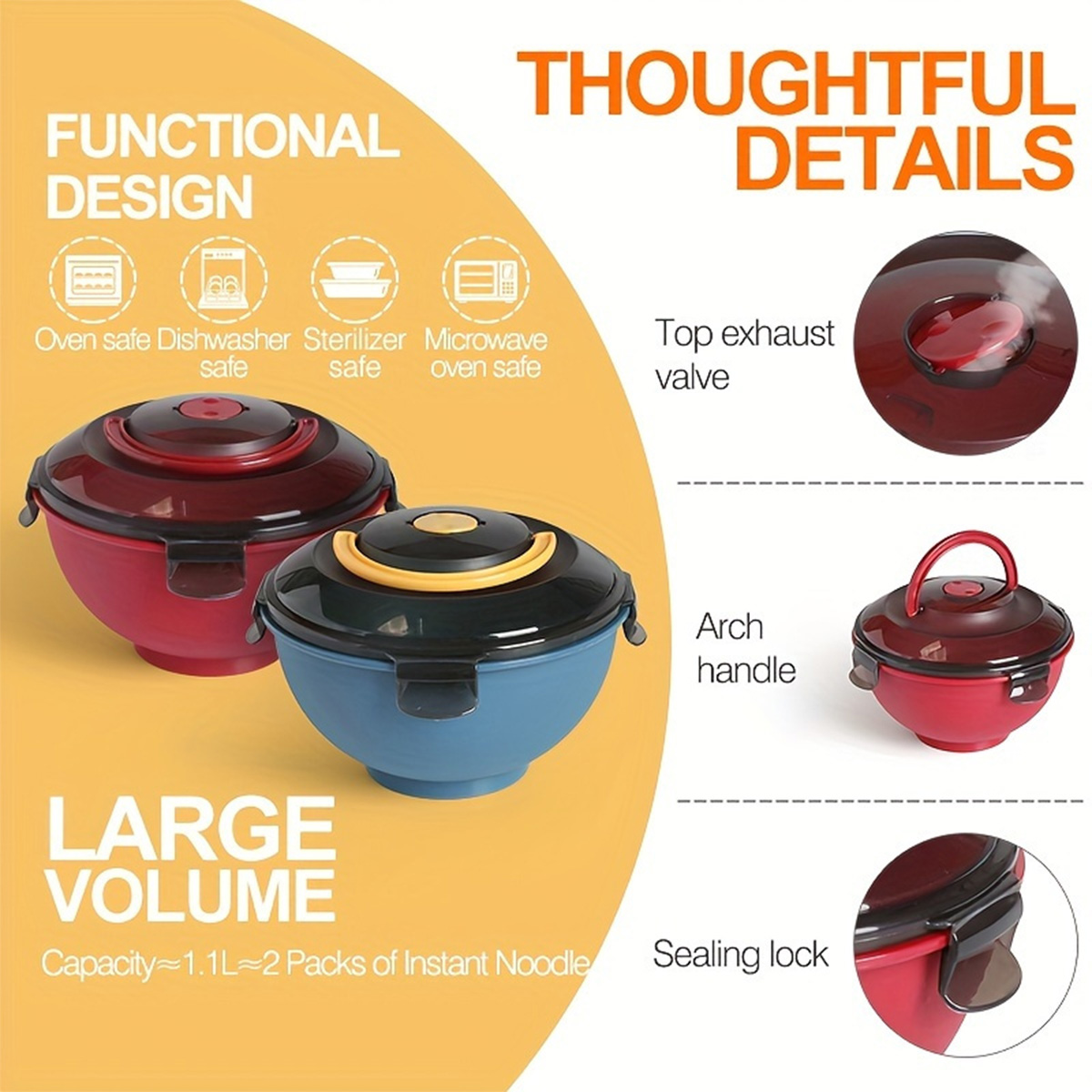 Portable Salad Noodle Soup Bow - огляд і ціна Food Storage Microwave Safe