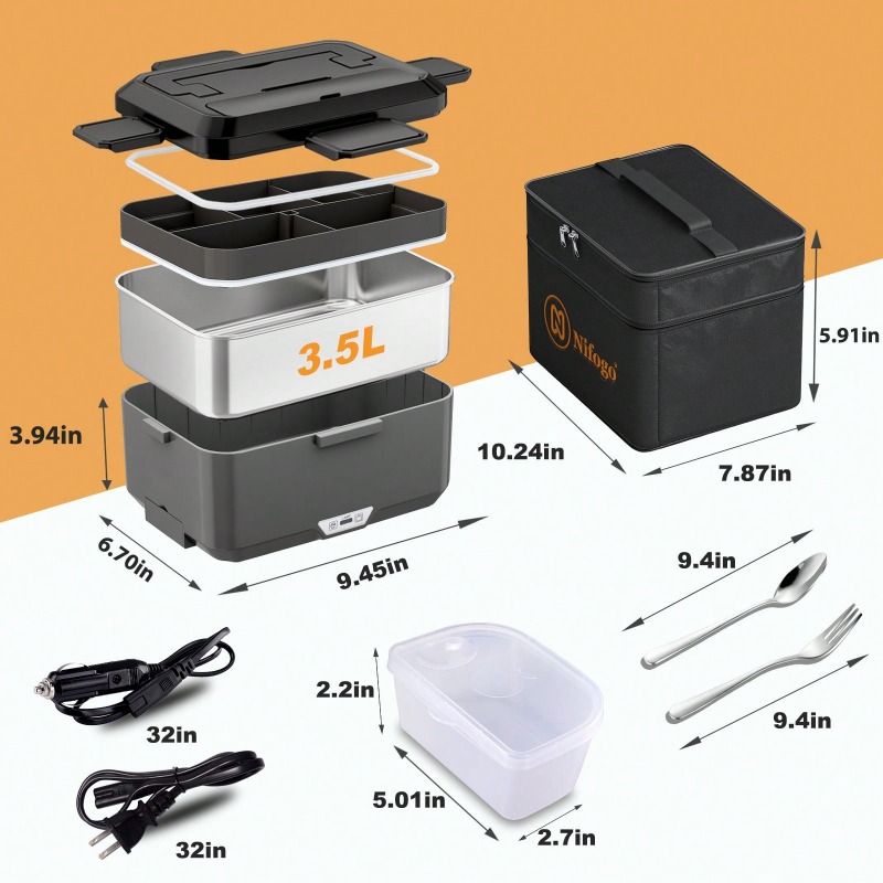Dual‑Use Electric Heated Lunch - огляд і ціна Food Storage Box Stainless Steel