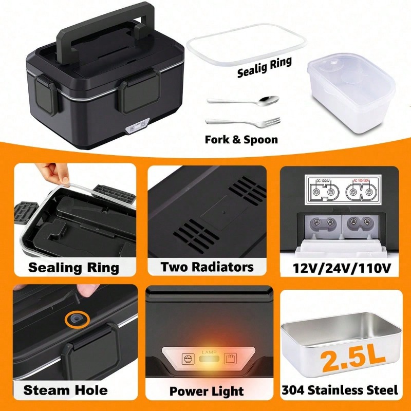 Dual‑Use Electric Heated Lunch - огляд і ціна Food Storage Box Stainless Steel
